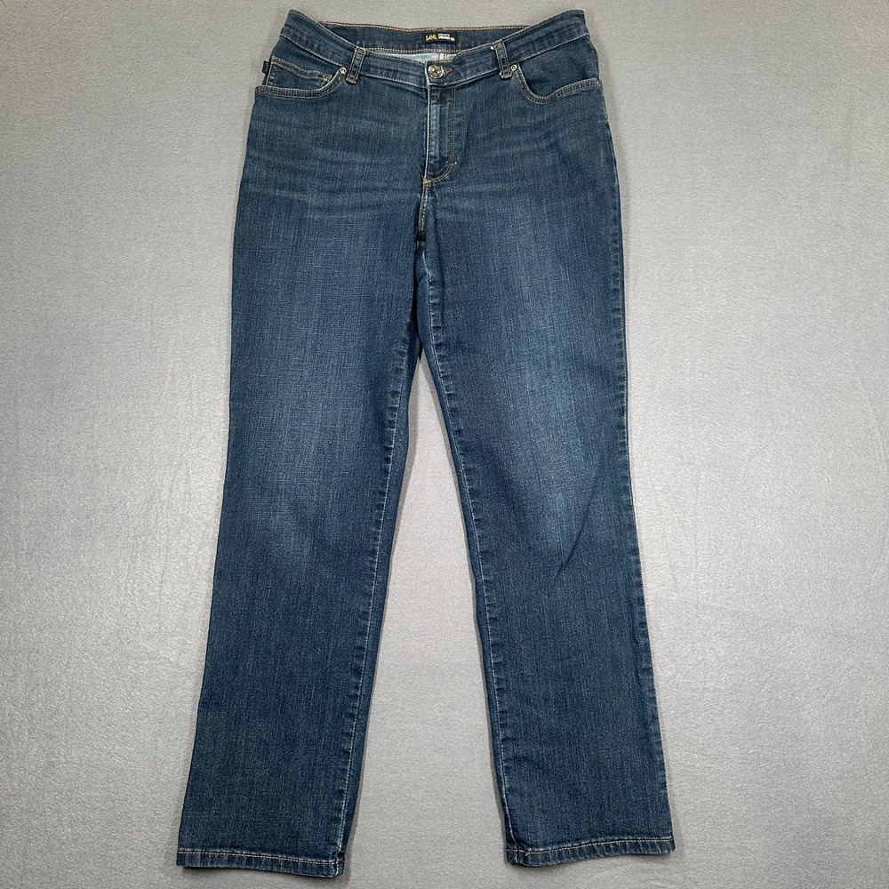 Lee Jeans‎ Womens 10 Medium Blue Denim Stretch Relaxed Fit Straight Leg Comfort
